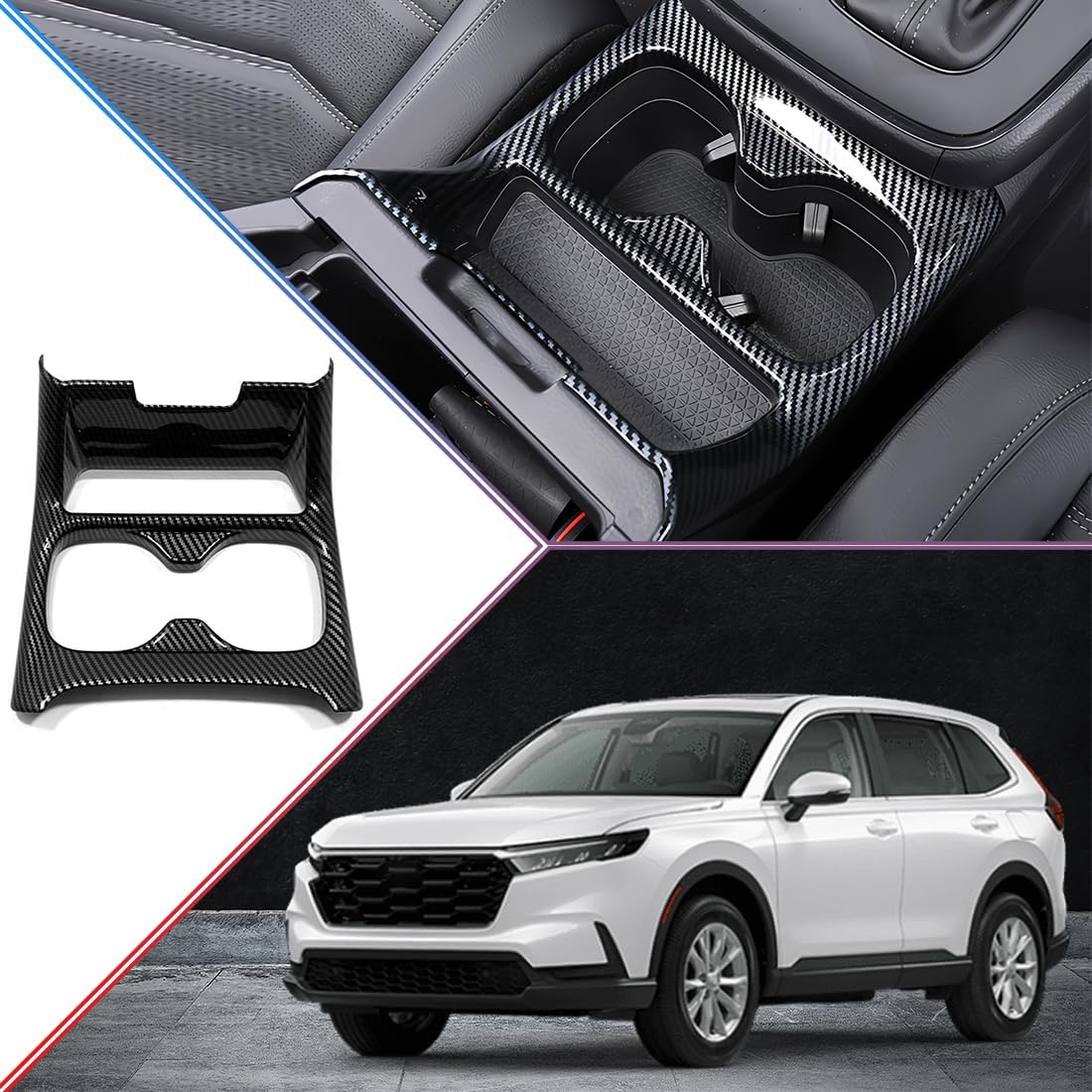 MUXEE for Honda CRV CR-V 2023 2024 2025 2026 ABS Carbon Fiber Center Consoles Cup Holder Panel Cover Trim - Sport Upgrade Trims Interior Accessories (1PCS)