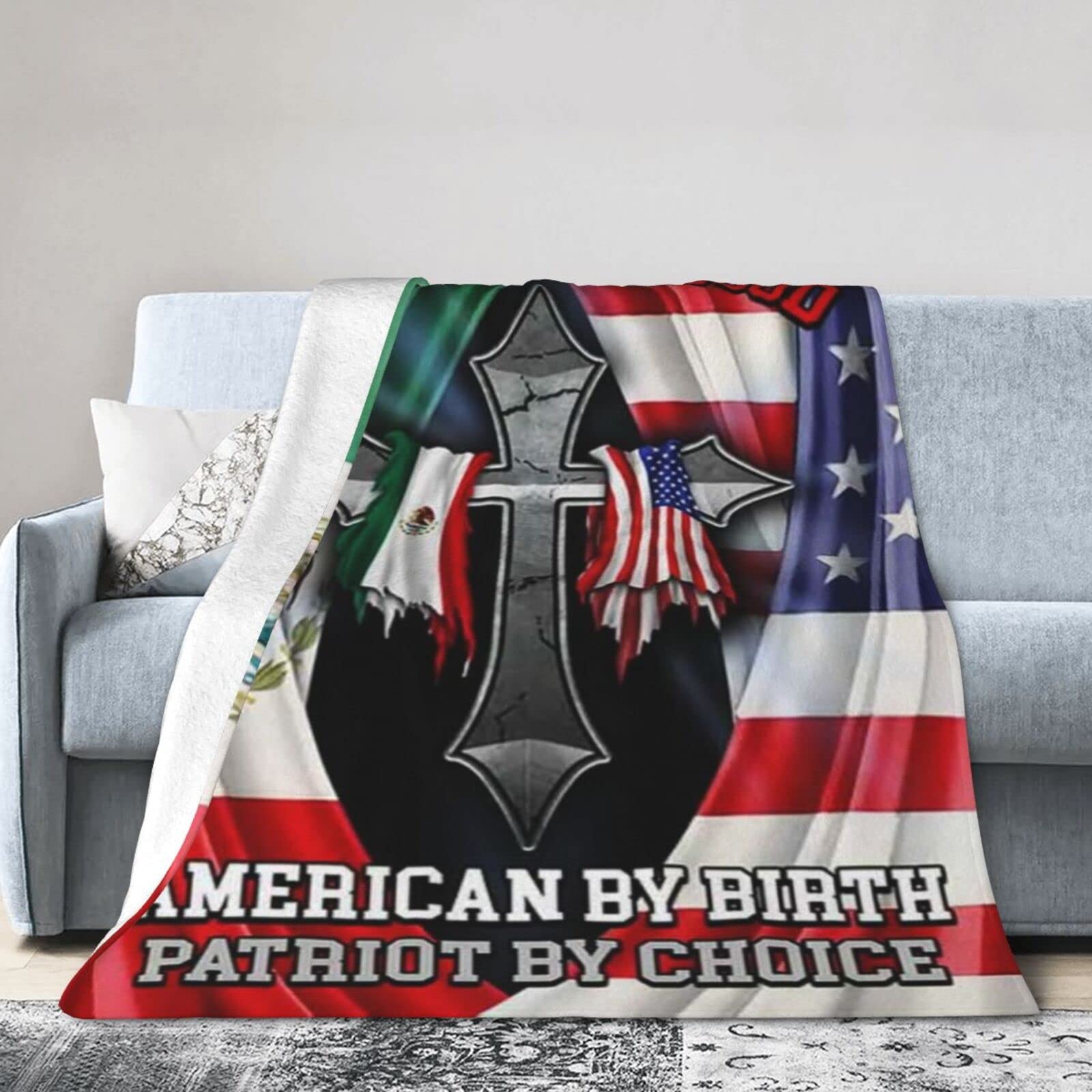 Lsjuee Christmas Flannel Fleece Blanket 50"X40" Mexican American Sofa Throw Blanket Lightweight Ultra-Soft Travel Winter Blankets for Mens Keep Warm