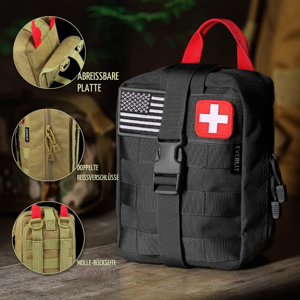 EVERLIT Emergency Survival Trauma Kit with Tourniquet 36" Splint, Military Combat Tactical IFAK for First Aid Response, Critical Wounds, Gun Shots, Blow Out, Severe Bleeding Control and More