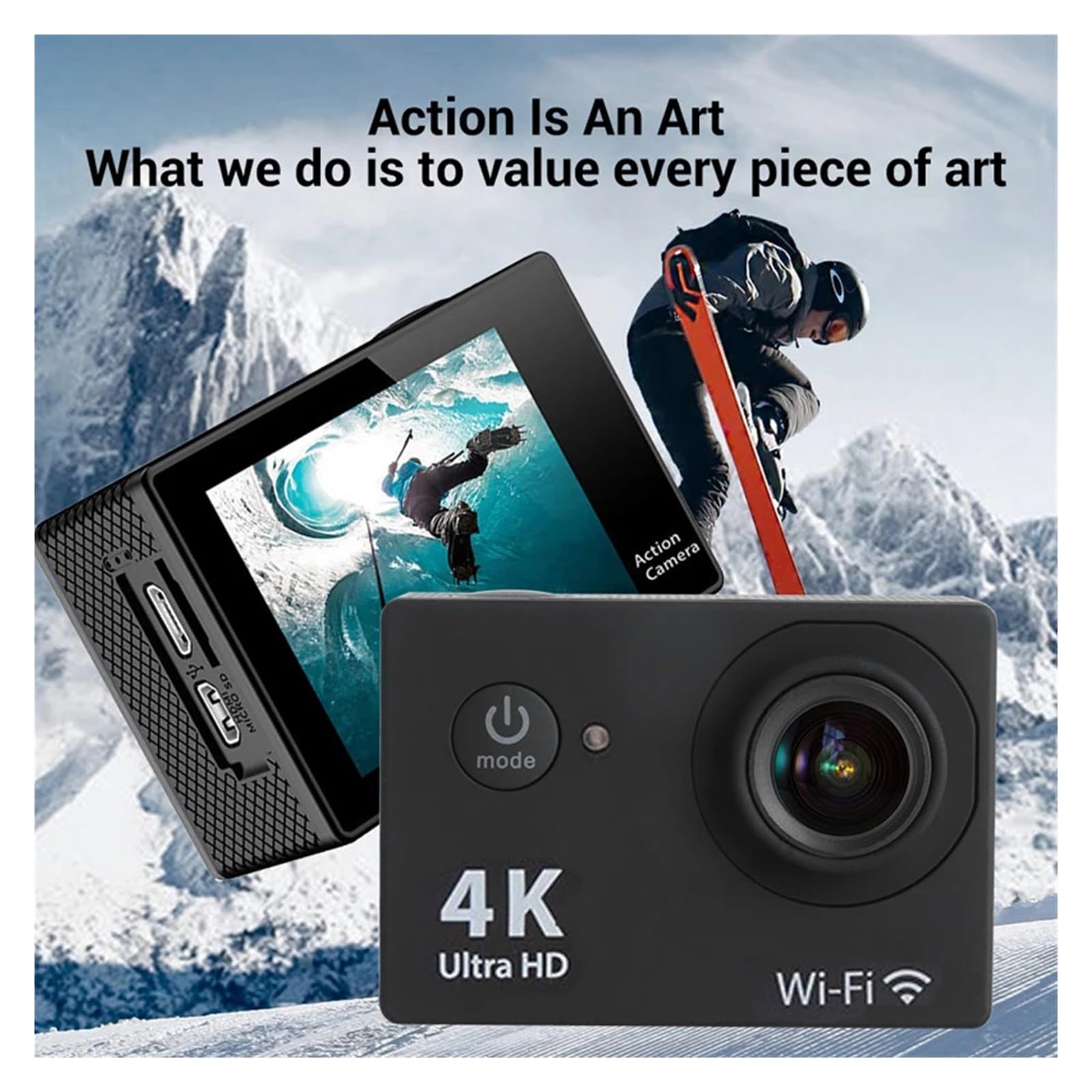 4K Macchina Fotografica di Azione 1080P/30FPS WiFi 2.0 "170D Subacquea Casco Impermeabile Videocamera Registrazione Telecamere Sportive Mini cam esterna