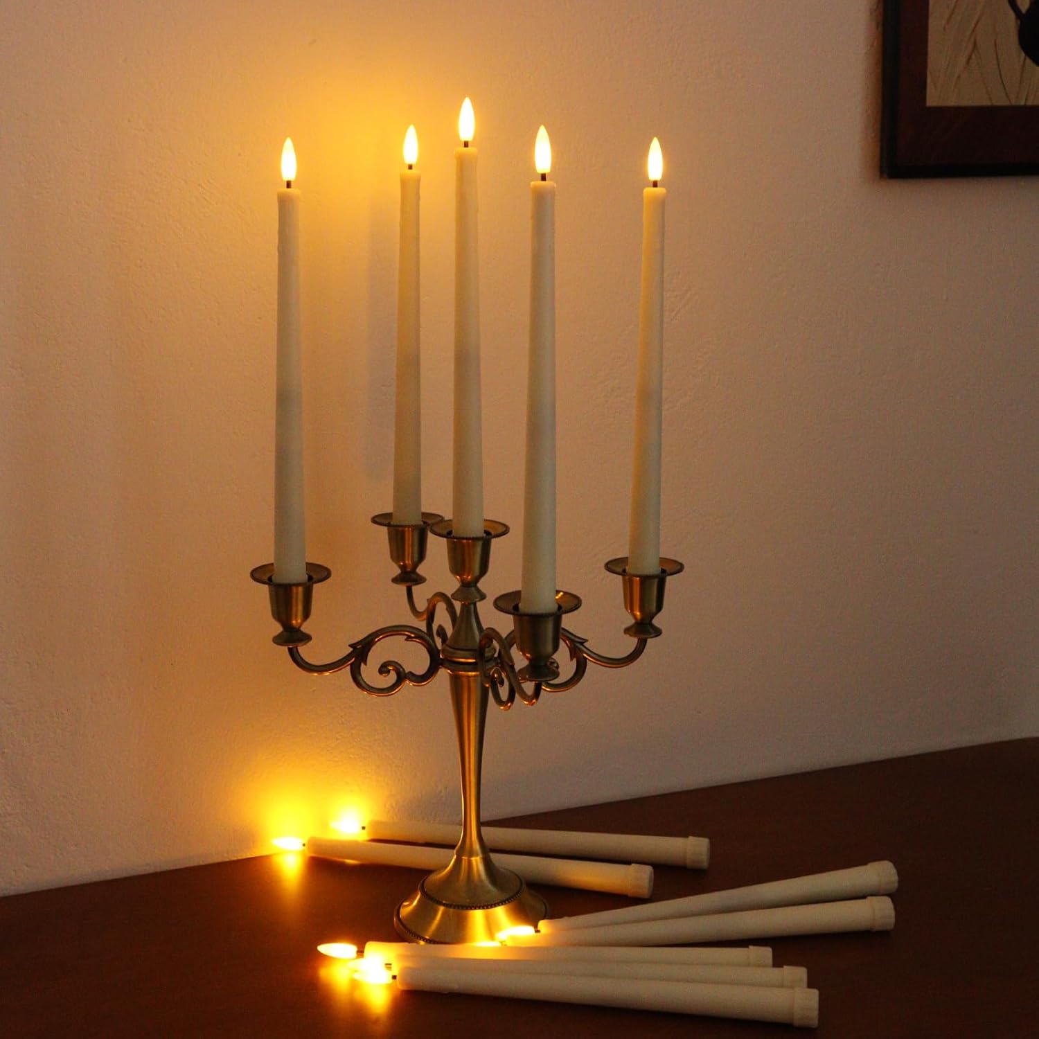32 Pcs Flameless Taper Candles with Remote Timer, 11 inches Flickering Taper Candles Battery Operated, Ivory Plastic Long LED Candlesticks for Home Party Church Wedding Decor