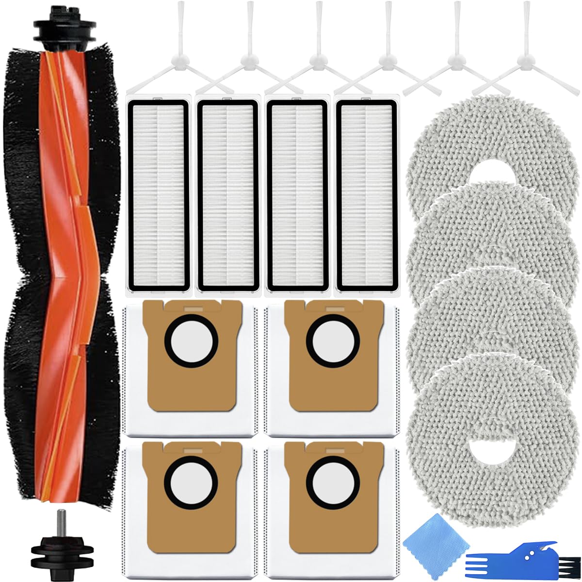 EATBALE Replacement Parts for Xiaomi X20+ Robot Vacuum Cleaner Dust Bag Mopping Pad Hepa Filter Main Roller Brush Side Edge Brush Vacuum Bag Microfiber Wipe Rubber Nylon Brush Accessories Kit