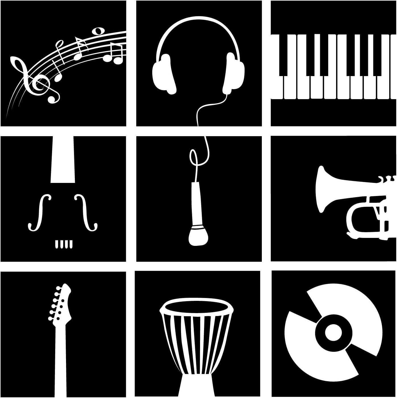 Music Instruments Stencil - Black, Small - Vinyl Wall Art Decal for Homes, Offices, Kids Rooms, Nurseries, Schools, High Schools, Colleges, Universities, Events