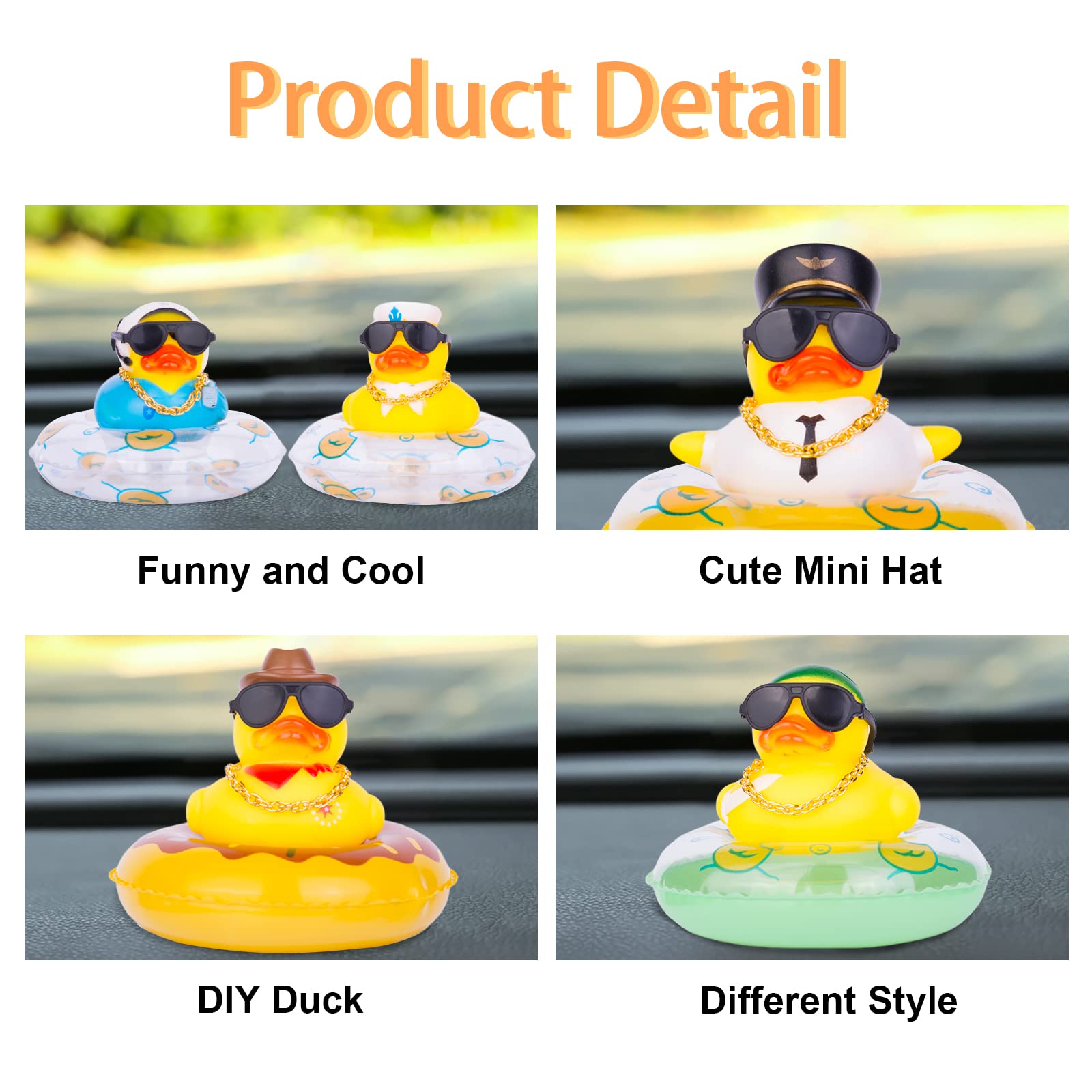 MuMyer Car Rubber Duck 2Pcs Duck Car Dashboard Decorations Yellow Duck Car Ornaments for Car Dashboard Decoration Accessories with Mini Swim Ring Sun Hat Necklace and Sunglasses