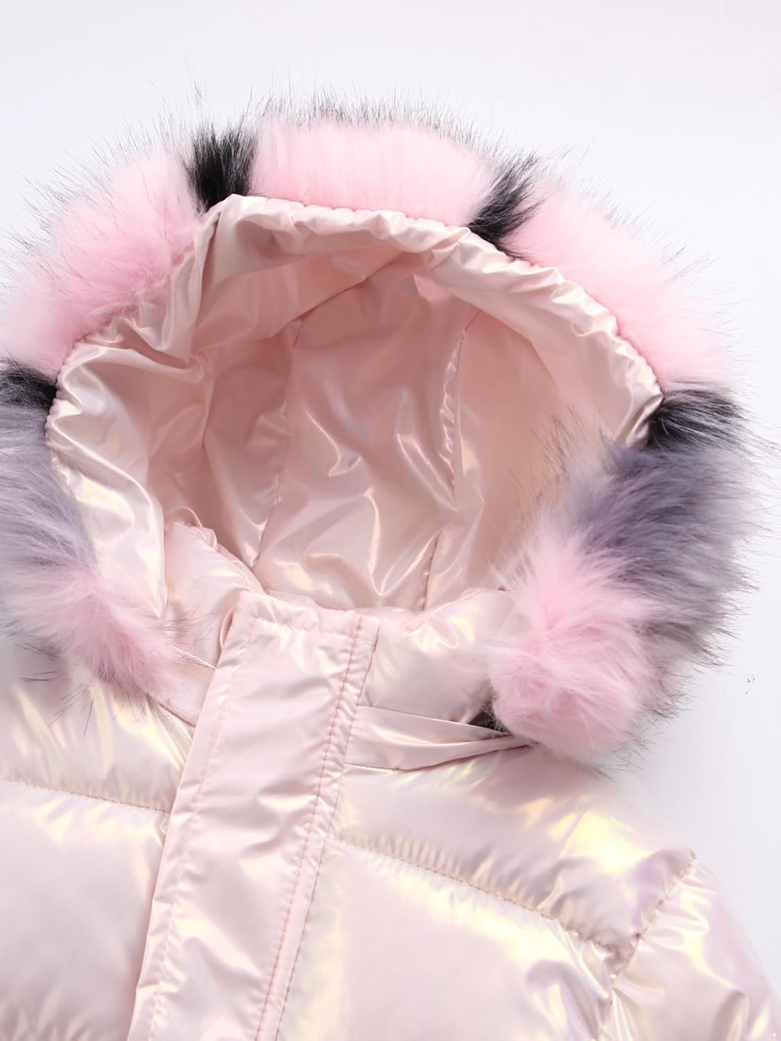 DINORMIN Little Girls' Warm Down Puffer Jacket Lightweight Winter Coat Fleece Snow Outwear Comfy Clothes