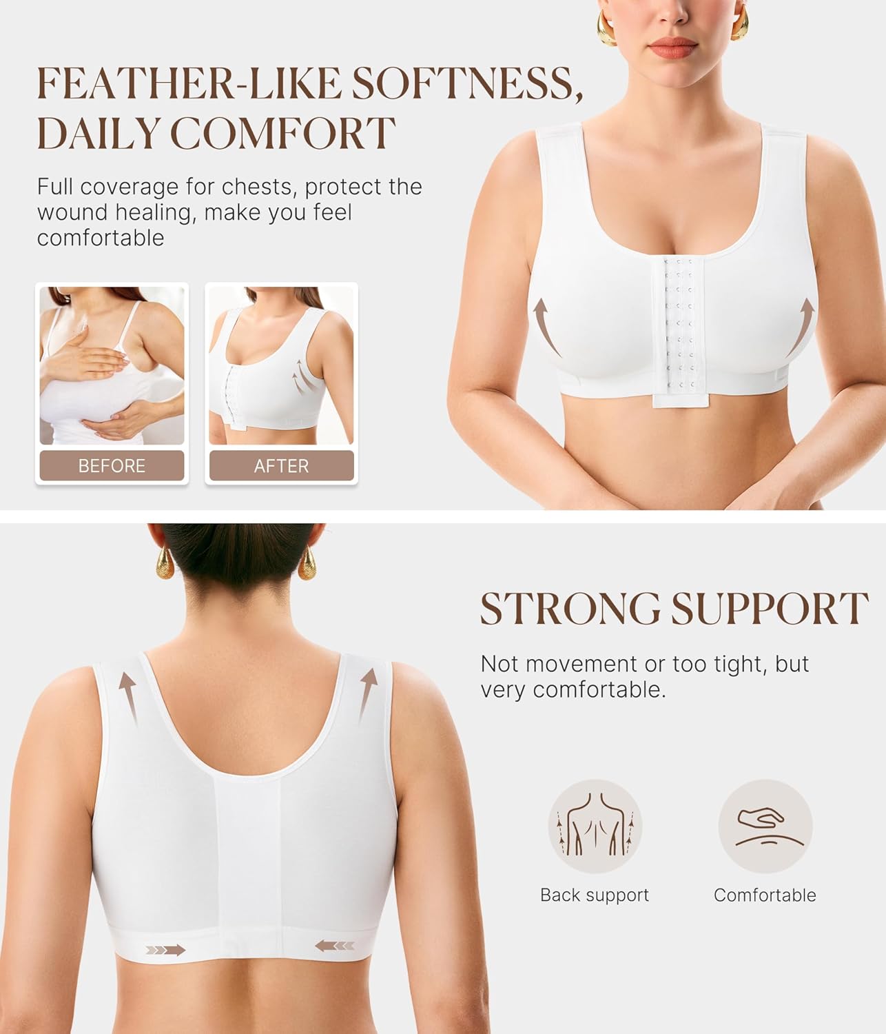 BRABIC Women Front Closure Post Surgery Compression Everyday Bras for Mastectomy Support with Adjustable Straps Wirefree - Image 3