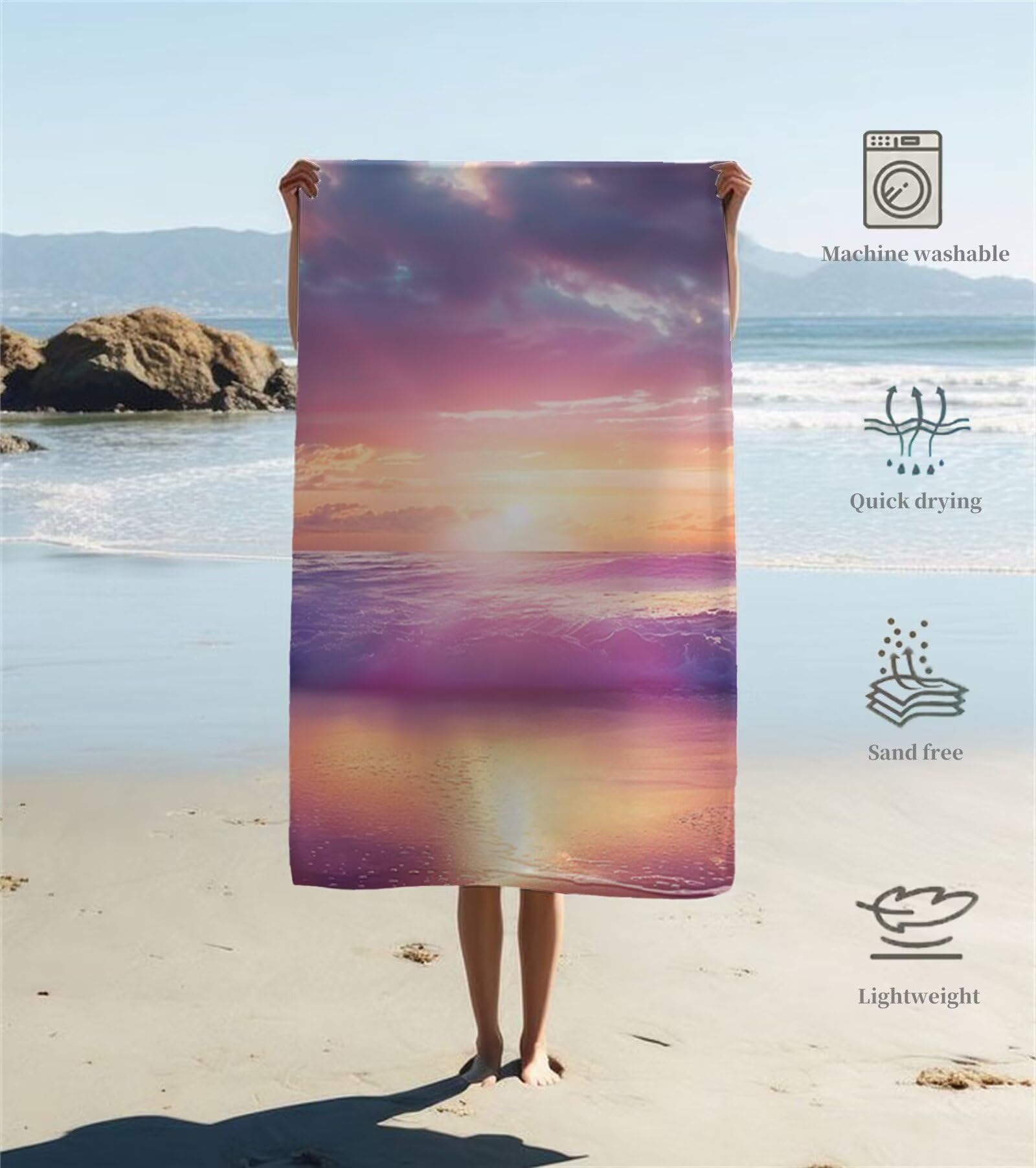 Duży ręcznik z mikrofibry XXL 220 x 100 cm ręcznik plażowy niebo zachód słońca ręczniki na siłownię szybkoschnące cienkie i kompaktowe ręczniki kąpielowe z torbą, ręcznik plażowy odporny na piasek dla