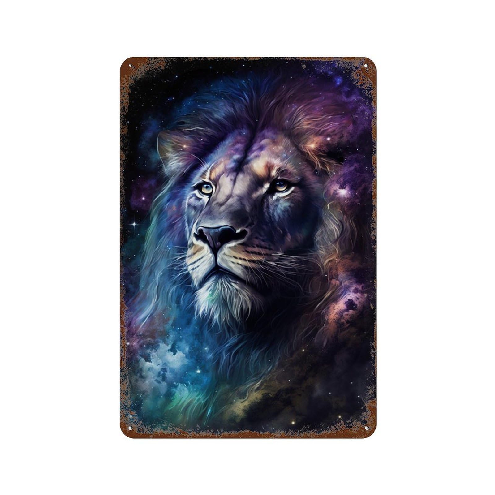 Cosmic Lion Art Print-25 Rust Effect Tin Sign 11.8"x7.9", Rustic Home Decor for Garage, Pub Or Kitchen