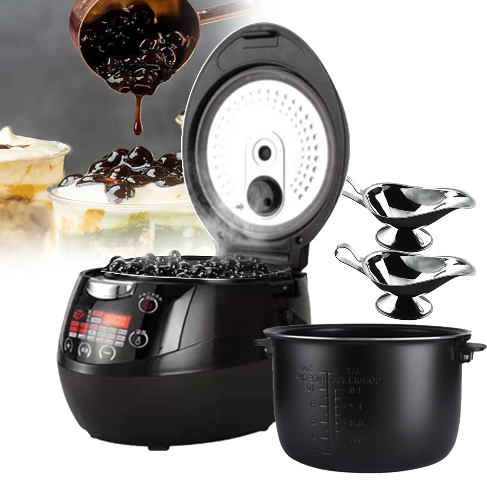 Commercial Pearls Machine 6L Automatic Pearl Pot Non-Stick Tapioca Pearl Cooker Adjustable Temperature Time Slow Cooker for Pudding