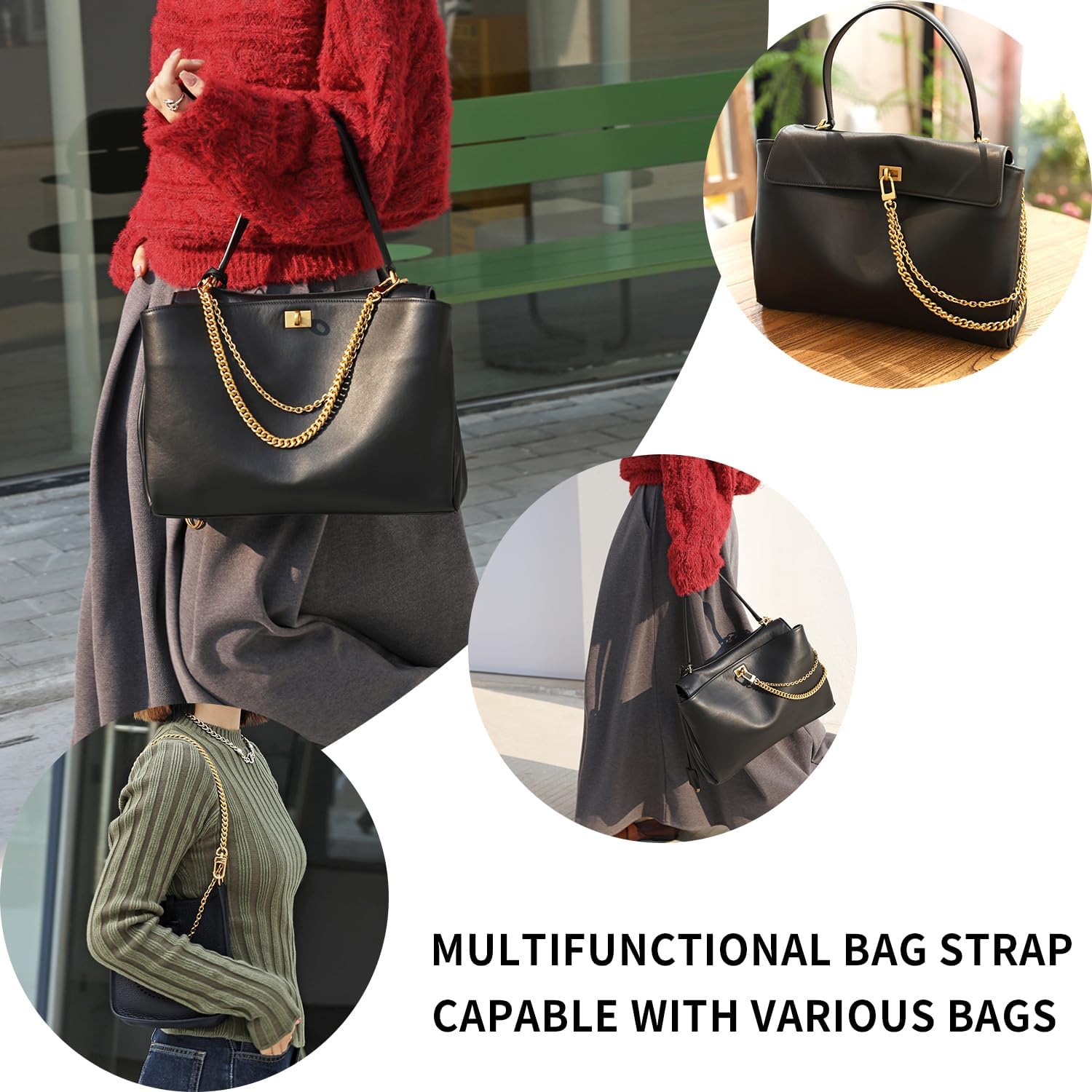 iRomda Purse Strap Chain Compatible with Rodeo Bag Charm Decoration Accessories Shoulder Bag Replacement Versatile Decorative 2-Layer Metal Chain Wallet Short Handle Handbag Chain Pochette Chain