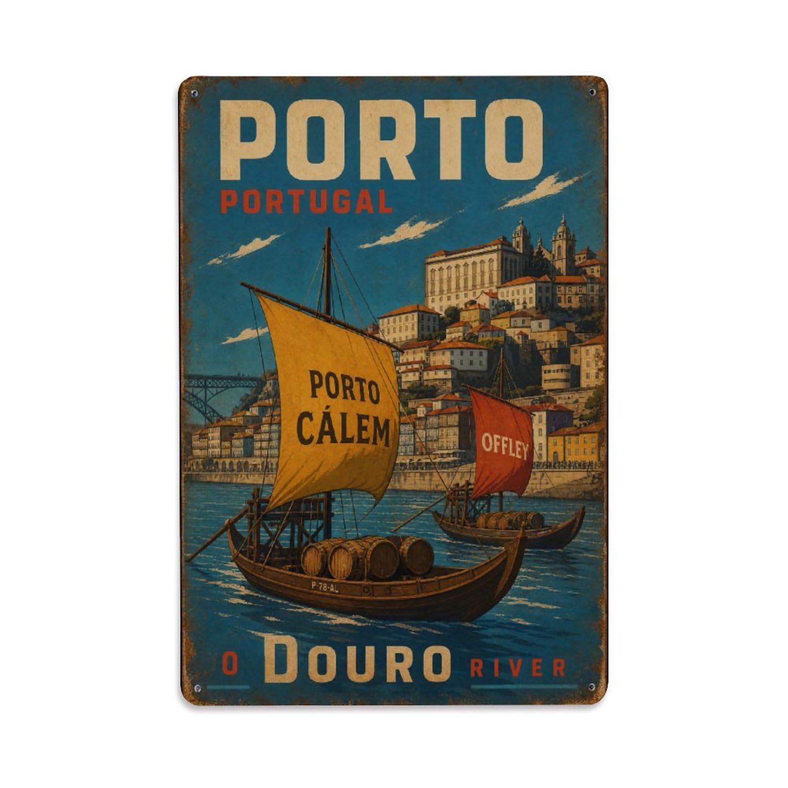 Huiyhb 8X12inch(20X30cm) Vintage Travel Douro River Rabelo Boats Traditional Portugal Metal Tin Sign