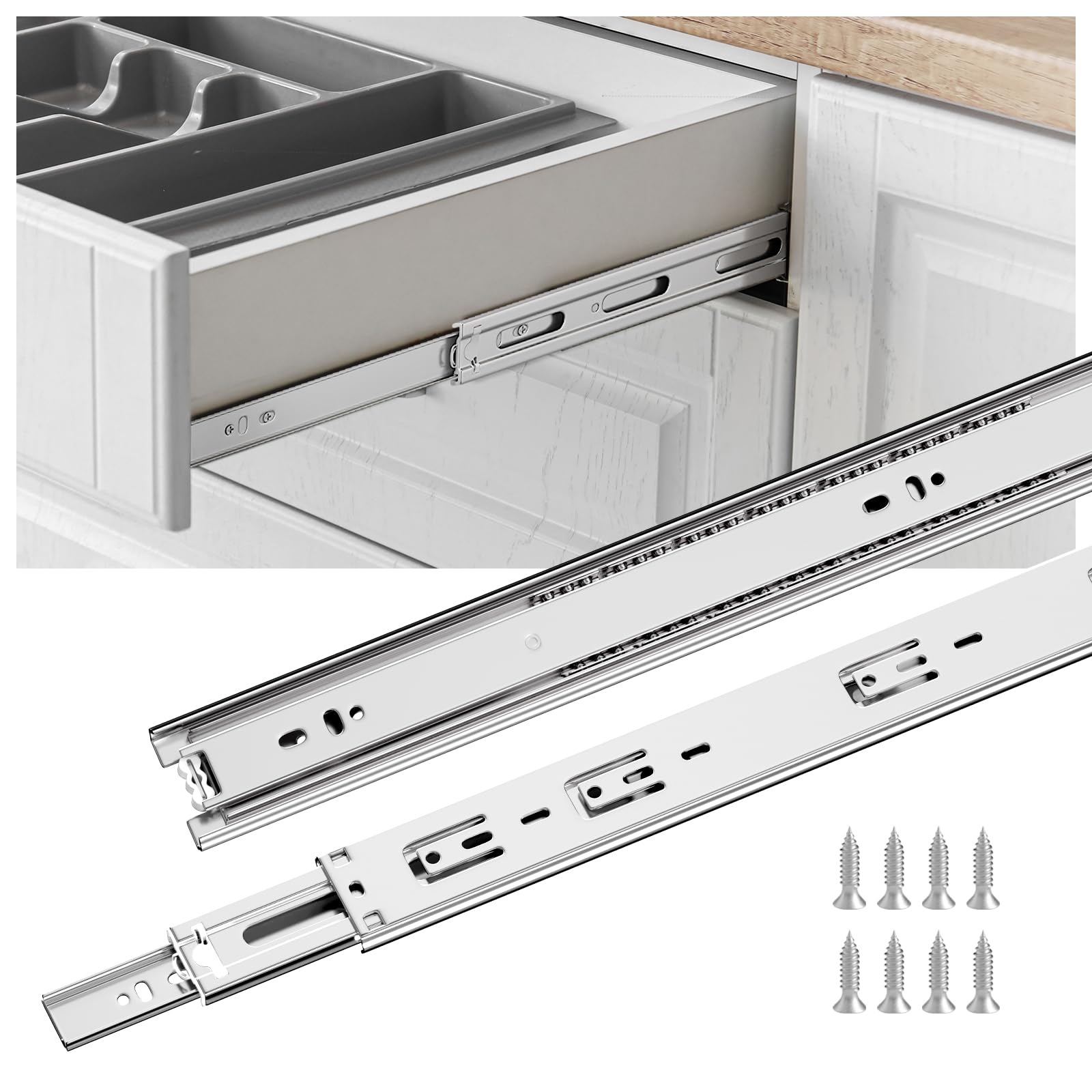 goldenwarm 1 Pair Metal Silver Drawer Slides 22 Inch, Side Mount Ball Bearing Full Extension Glides for Dresser, Tool Box, Trash Can, and Kitchen Cabinets, Heavy Duty 100 LB Capacity
