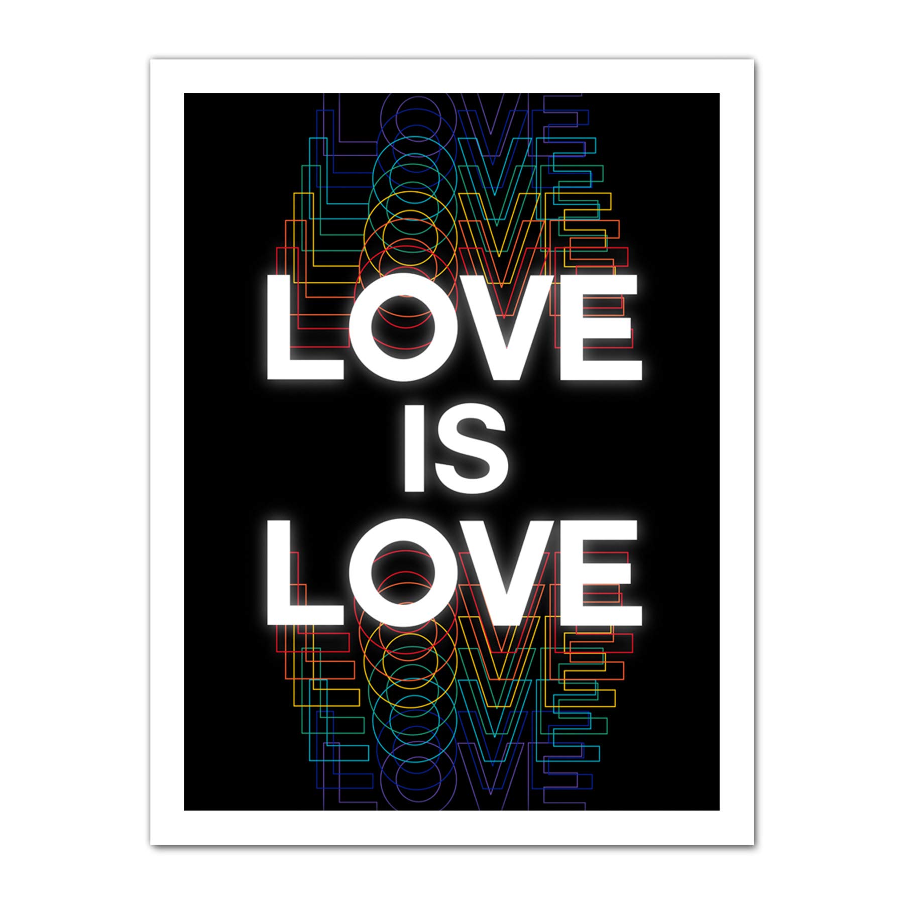 Wee Blue Coo Love Is Love Rainbow Retro Typography Artwork Framed Wall Art Print 18X24 Inch