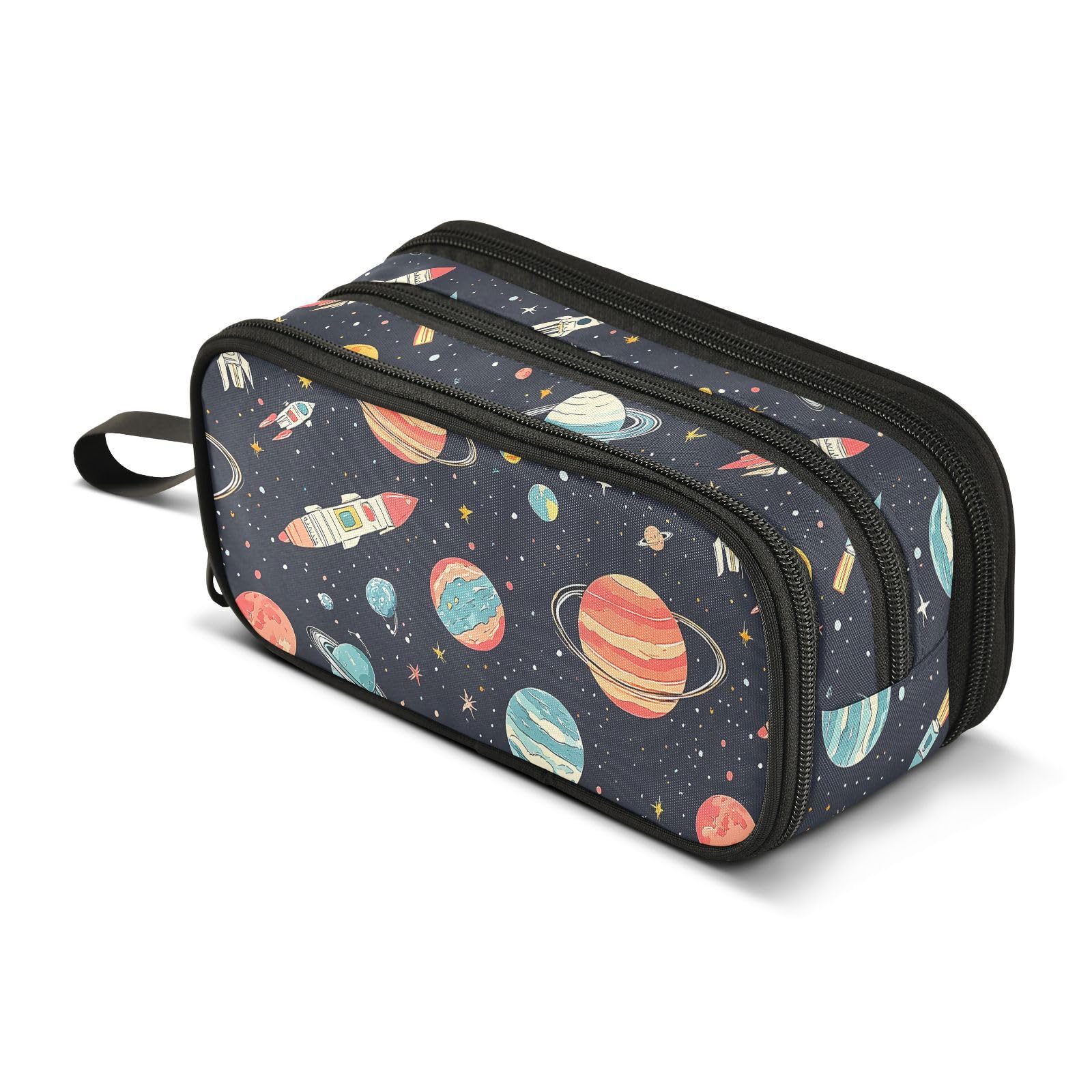 Mnsruu Rocket Star Planet Pencil Case Large Capacity Pen Bag Girls Boys Pencil Pouch Stationery Organizer Holder Zipper Pen Case for School Office