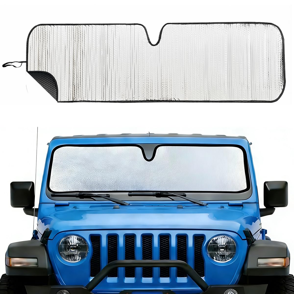 Windshield Sun Shade for Jeep Wrangler TJ JK JL &amp; Gladiator JT 2/4 Door | No Pattern Sunshade | UV Blocking Sunshade for Jeep Wrangler Heat Shield Accessories