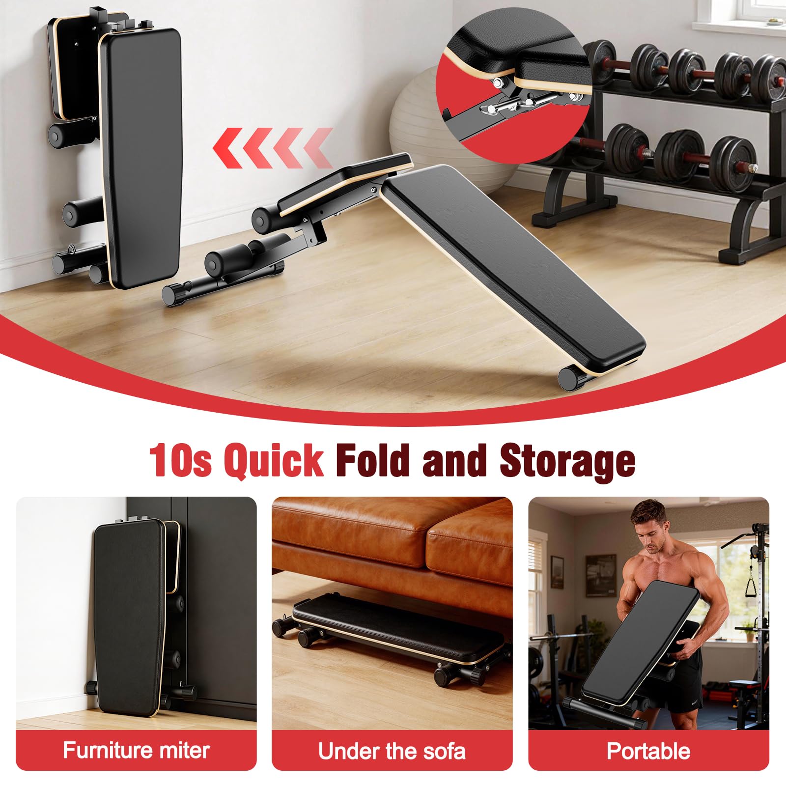 Adjustable Weight Bench for Home Gym 800 Lbs Foldable Workout Bench | 98% Pre-Assembled, 8 Back Adjustable, Wider Seat, for Strength Training Fitness Equipment in Small Space Apartment Room