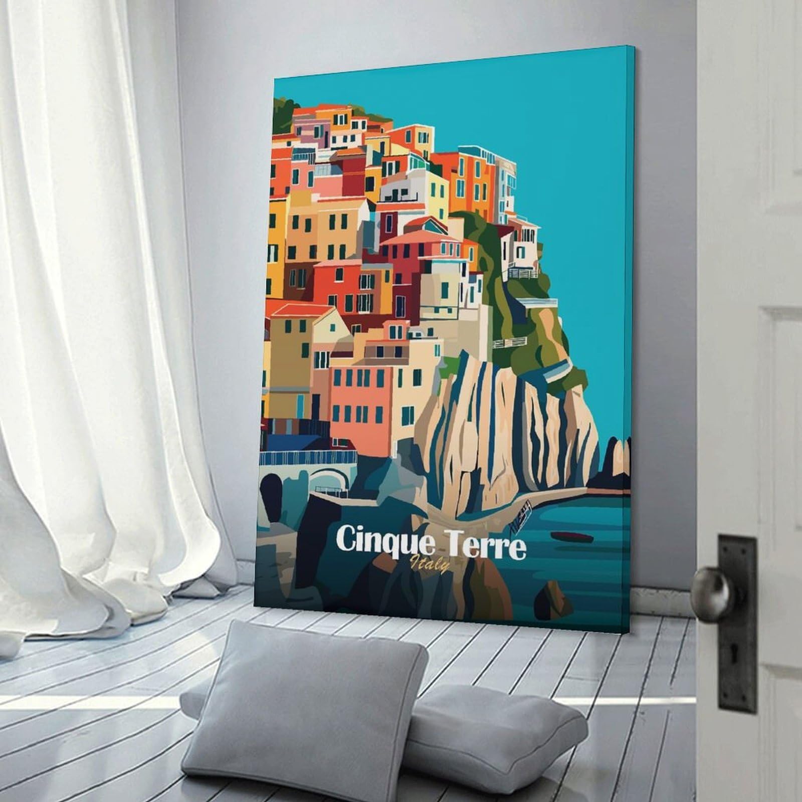 Junmoney Cinque Terre Italy Wall Decor Canvas Print, 24x36inch(60x90cm), for Hallway, Lounge Or Guest Room, Decorative Present for New Homes