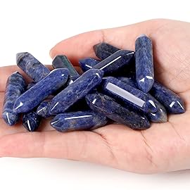 10 PCS Sodalite Healing Crystals Wands Polished Tumbled Stones Bulk Natural Hexagonal Pointed Reiki Energy Balancing Meditation Therapy Chakra Wand Set