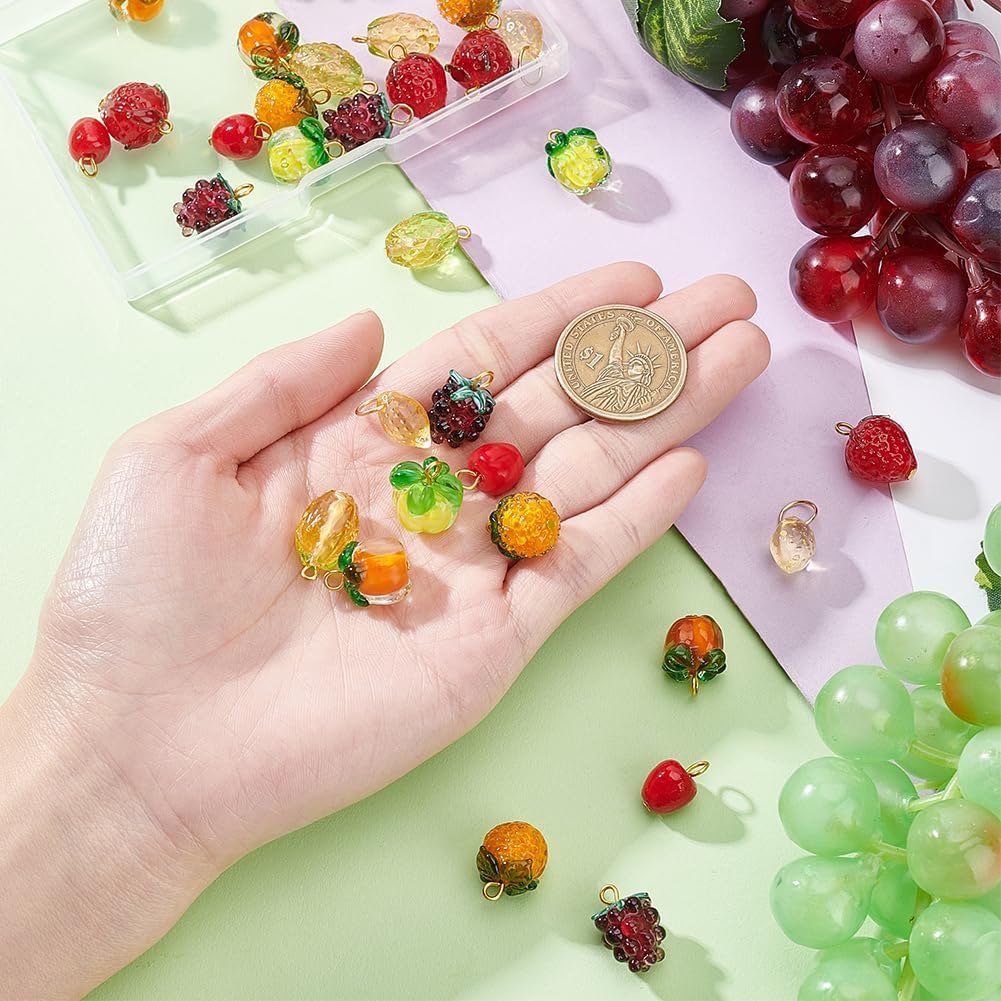 AHANDMAKER 32Pcs Fruit Glass Charmsuit - 8 Styles Lampwork Fruit Charms - Crystal Food Charms - Pineapple, Strawberry, Grapes - DIY Craft Necklace Jewellery Making - Image 3