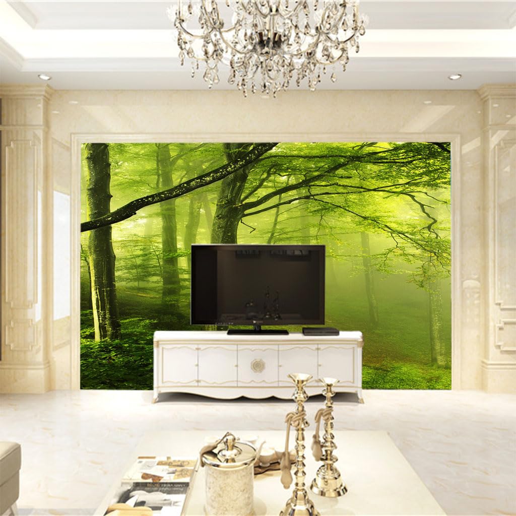 Papier peint intissé panoramique forêt verte de taille XXXL 366x254 cm pour salon