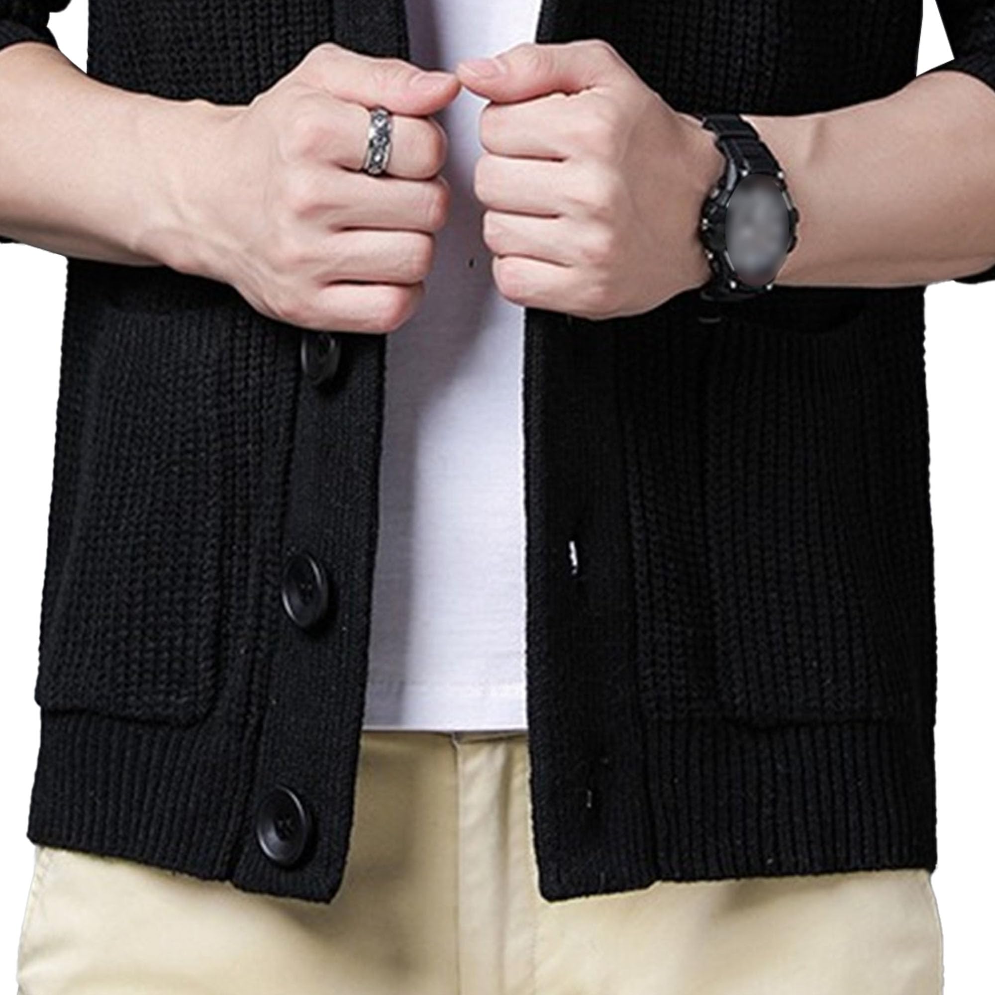 Męski szal kołnierz slim fit kardigan sweter regularne prążkowane kardigany sweter męski kabel dzianina zapinana na guziki kieszenie swetry