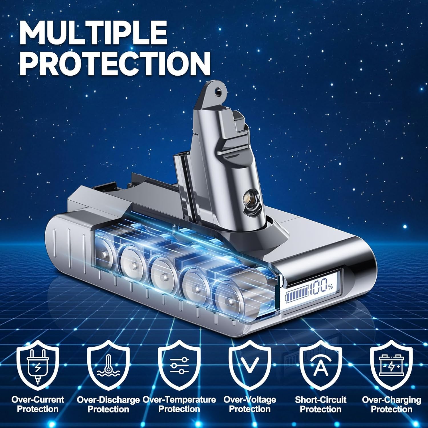 8000mAh Replacement for Dyson V6 Battery Compatible with V6 Animal/Absolute/Motorhead/Fluffy SV03 SV04 SV05 SV06 SV07 VTC4 DC58 DC59 DC61 DC62 DC72 967810-07 Vacuum Cleaner with LED Display
