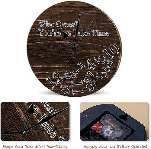 Vista 24 de Round Wall Clocks Whatever I'm Late Anyway Wood Wall Clocks Vintage Brown Wood Grain Distressed Clocks Battery Operated Rustic Shabby Wooden Clock