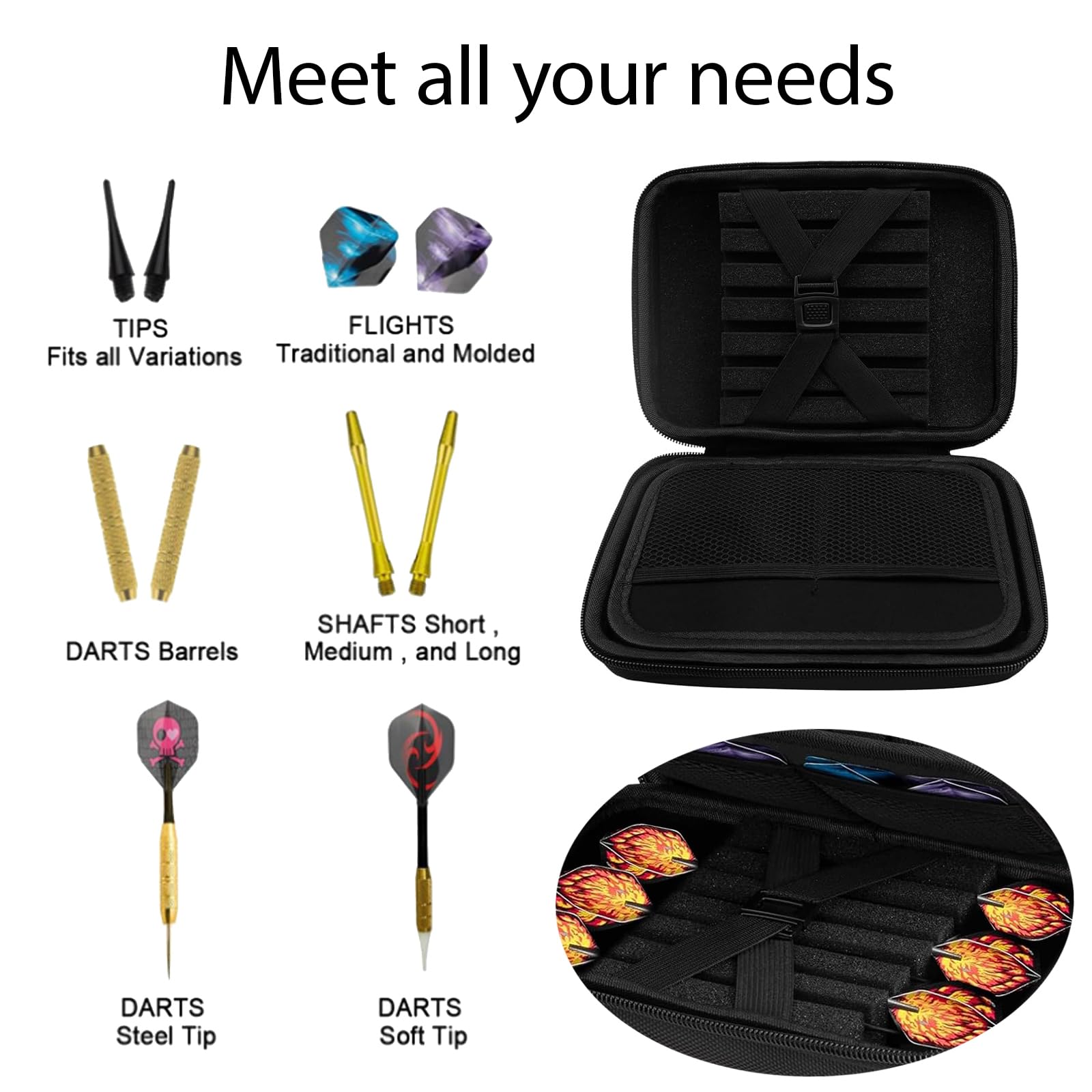 JAWAI Caja de Almacenamiento Dart, Bolsa para Dardos Duradera para 12 Dardos y Otros Accesorios, Apto para Puntas y Otros Accesorios (Negro)