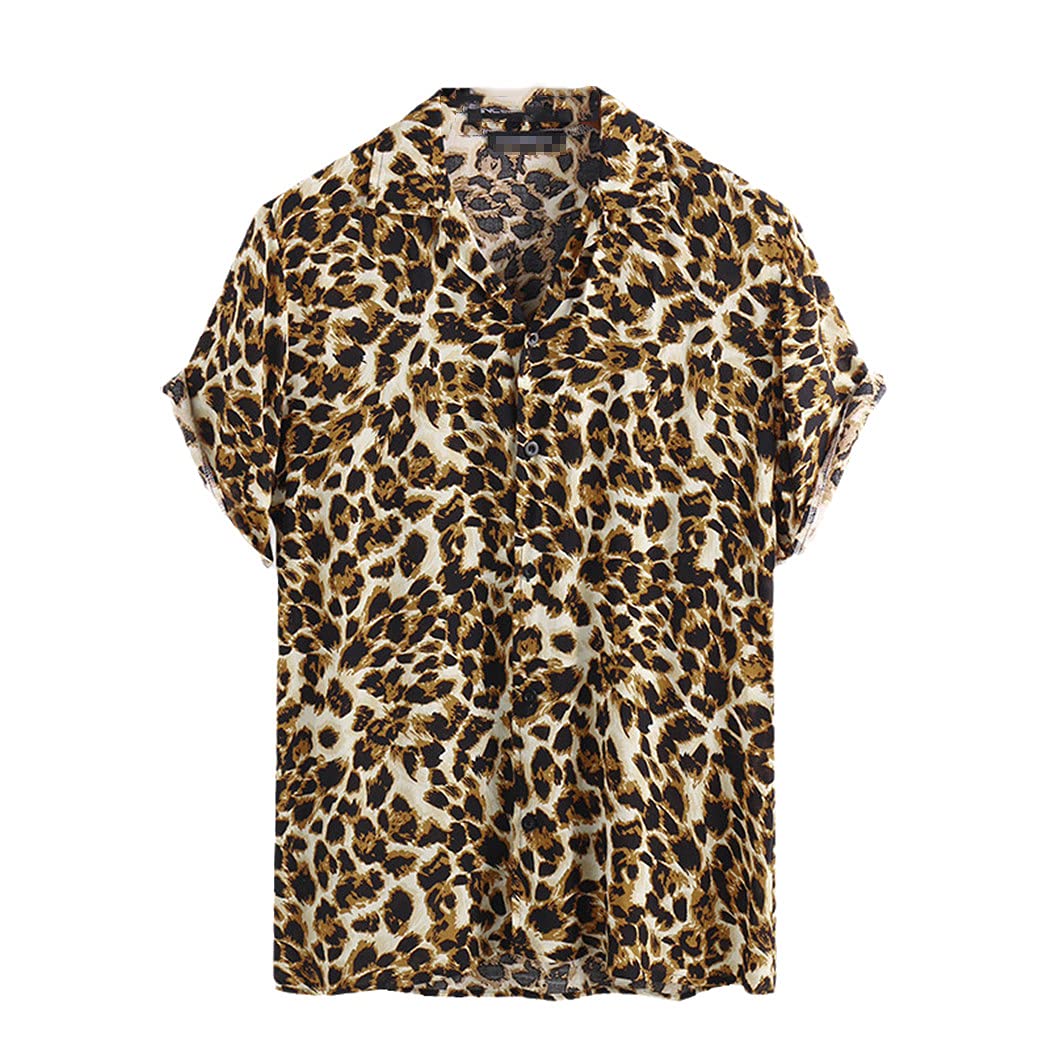 Chemisier d'été léopard homme finitions soignées col revers ample jaune - 8