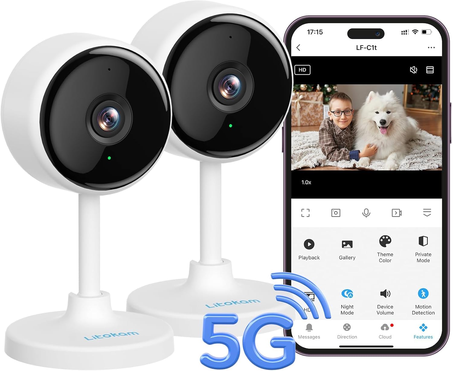 litokam Indoor Camera, Cameras for Home Security with Night Vision, Pet Camera with Phone App, 4MP Indoor Security Camera, Motion Detection, 2-Way Audio, WiFi Camera Home Camera Compatible with Alexa
