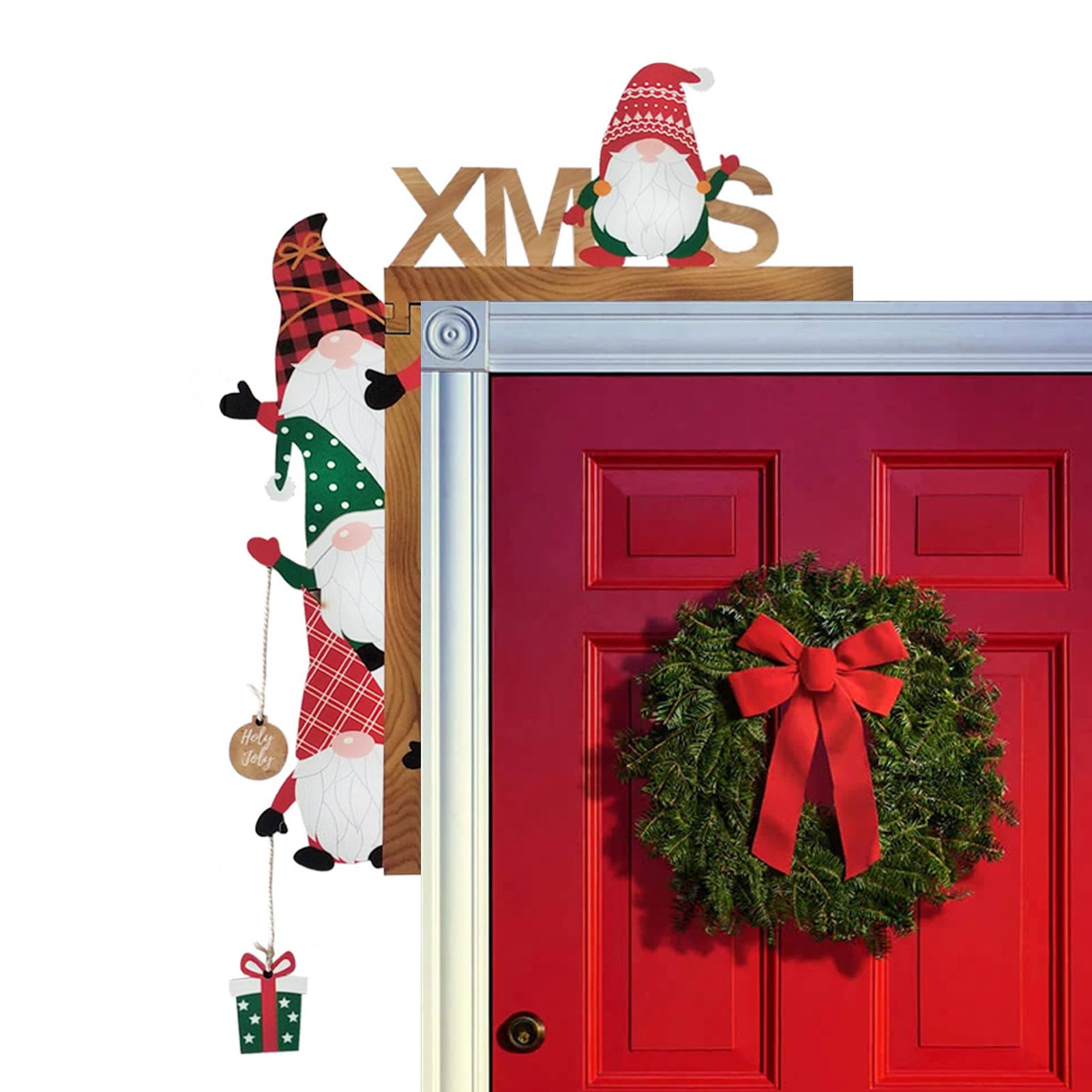 Pendentif Joyeux Noël En Bois GIUSOBG - Plaque De Porte Nain 34x28 Cm, Kit DIY Avec Corde, Décoration De Noël