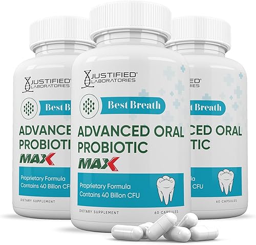 Justified Laboratories Best Breath Max 40 mil millones de UFC Probiótico Soporte Oral 180 Cápsulas (paquete de 3)