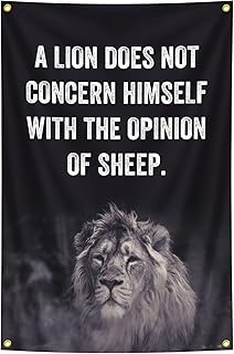 A Lion Does Not Concern Himself with The Opinion of Sheep Tapestry 2x3 Feet, Motivational Quote Lion Wall Art Poster for Office, Study Room, University Dorm, Home Library Inspirational Decor