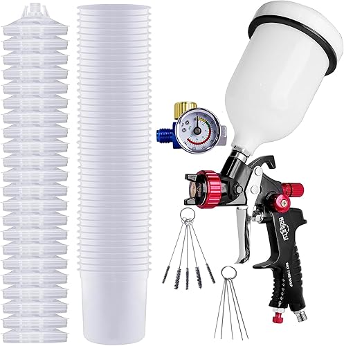 HVLP - Pistola de pintura en aerosol con mezcla de pintura de 21.1 onzas líquidas, juego de pistola de pintura en aerosol que contiene manómetro,