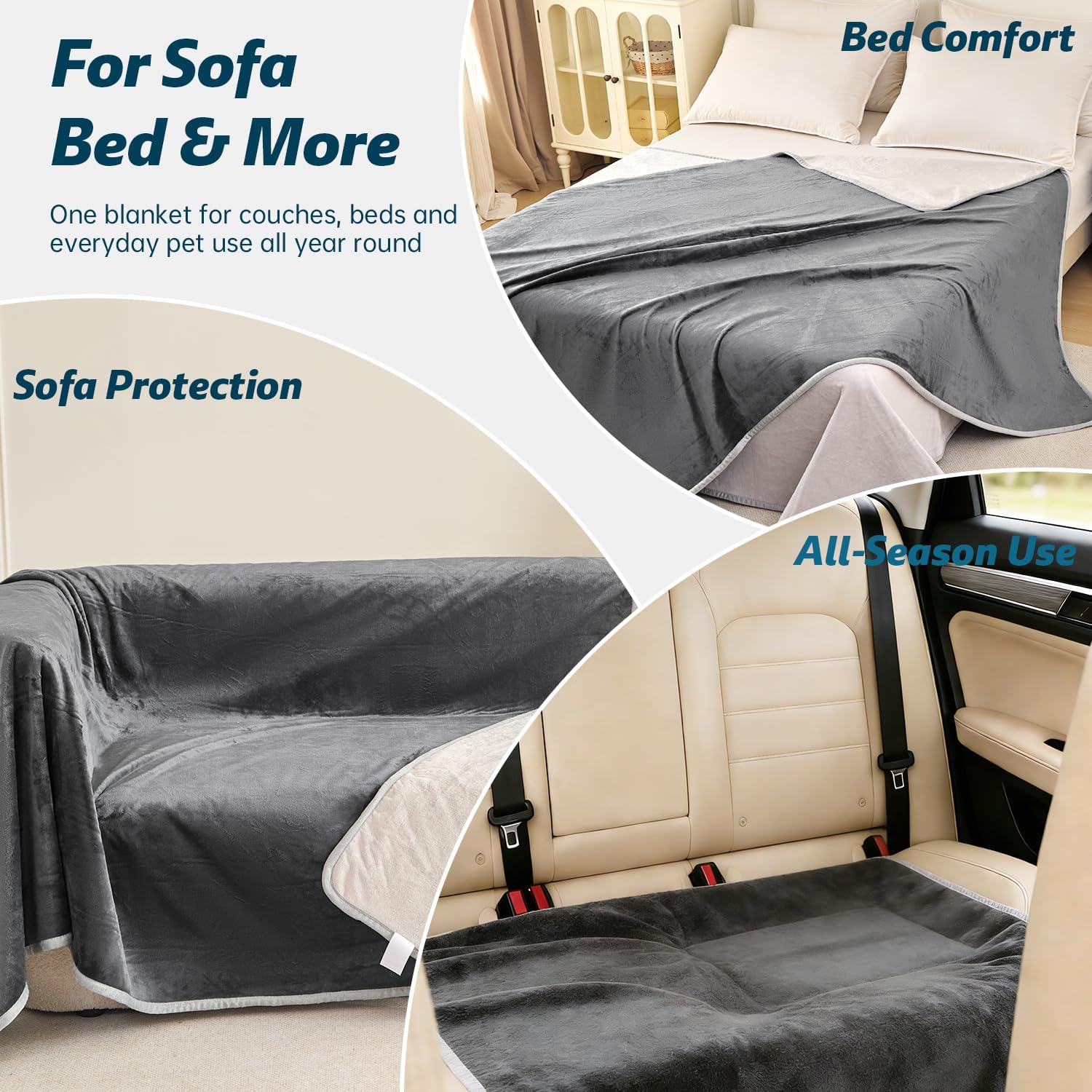 Dog Blankets for Large Dogs, Waterproof Blanket for Bed and Couch, Large Fleece Dog Blankets Made of Soft Polyester, Plush and Cozy Dog Blanket for Small Dogs Cats, Machine Washable, 60"x80"