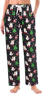 Christmas Womens Pajama Pants Lounge Wide Leg Bottoms with Pockets