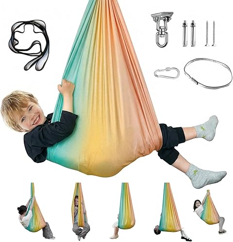 Miniatura 17 de Columpio sensorial para niños y adultos, columpio de terapia de doble capa para interiores y exteriores, columpio para acurrucarse con accesorios