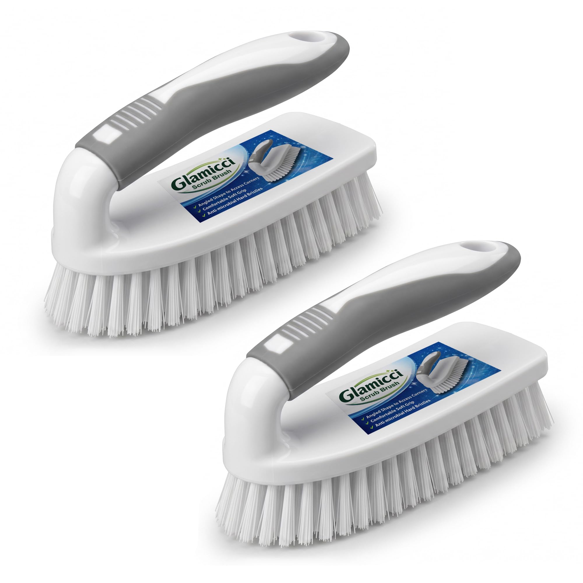 Glamicci Heavy Duty Scrub Brush for Deep Cleaning | Ergonomic Grip Car & Home Cleaning Brush | Multipurpose Stiff Bristles for Bathroom, Floor, Tiles, Sink, Carpets, Shoes, Upholstery-2 Pack (2xGrey)
