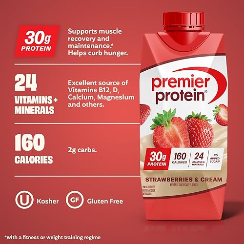 Miniatura 4 de Premier Protein Shake, Strawberries & Cream, 30g Protein, No Added Sugar, 24 Vitamins & Minerals to Support Immune Health, 11 fl oz, 12 Pack