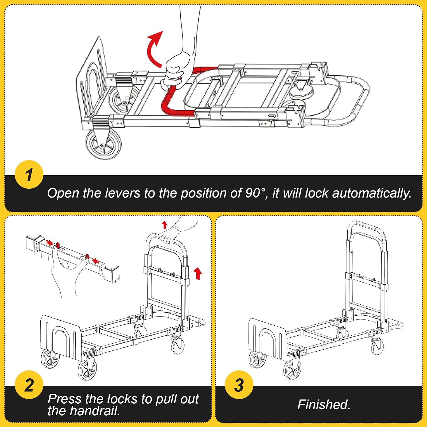 3-in-1 Aluminum Hand Truck Dolly, 600 lbs Heavy Duty Folding Trolley with Universal Wheels, Convertible Hand Truck with Tie Down Straps for Warehouse, Supermarket, Office (Sliver)