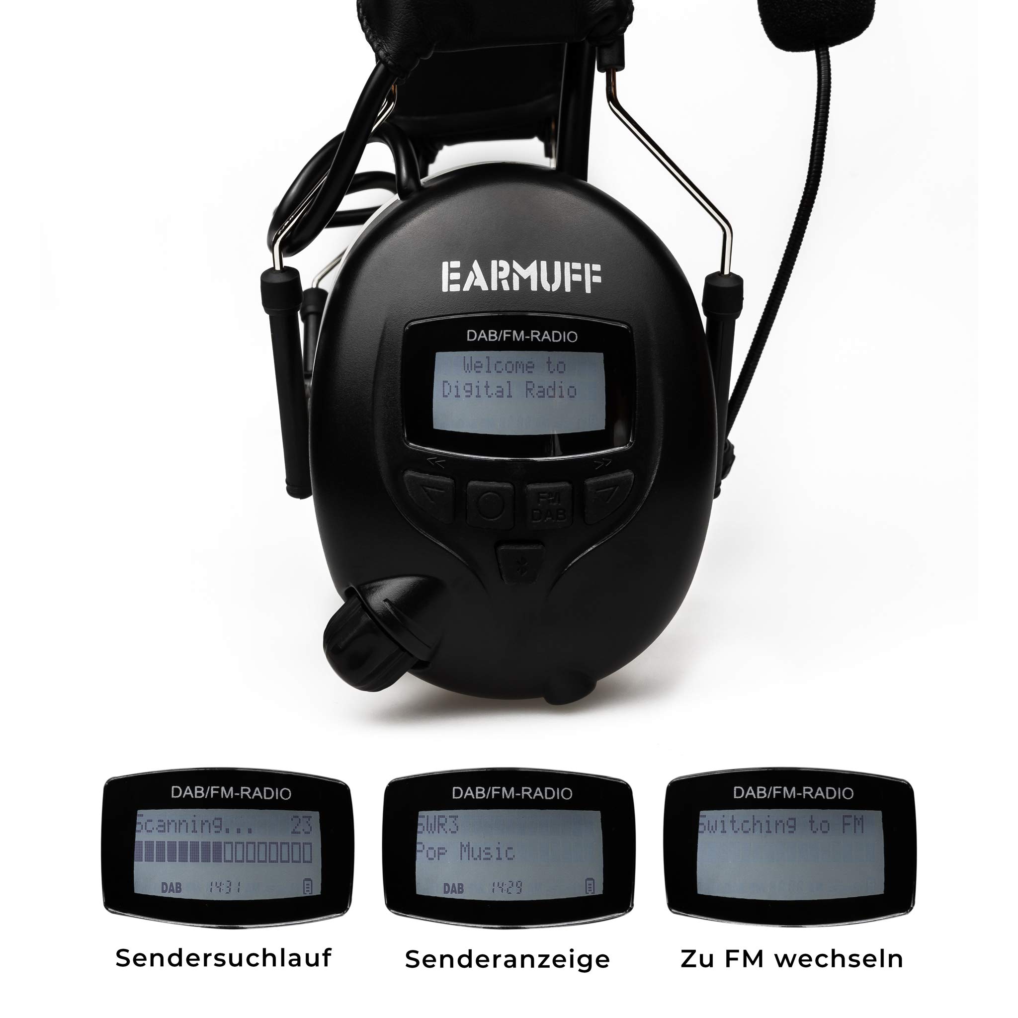 EARMUFF Hearing Protection with DAB and FM Radio, Bluetooth and 31 dB Isolation, Black-white, M-L - Image 3