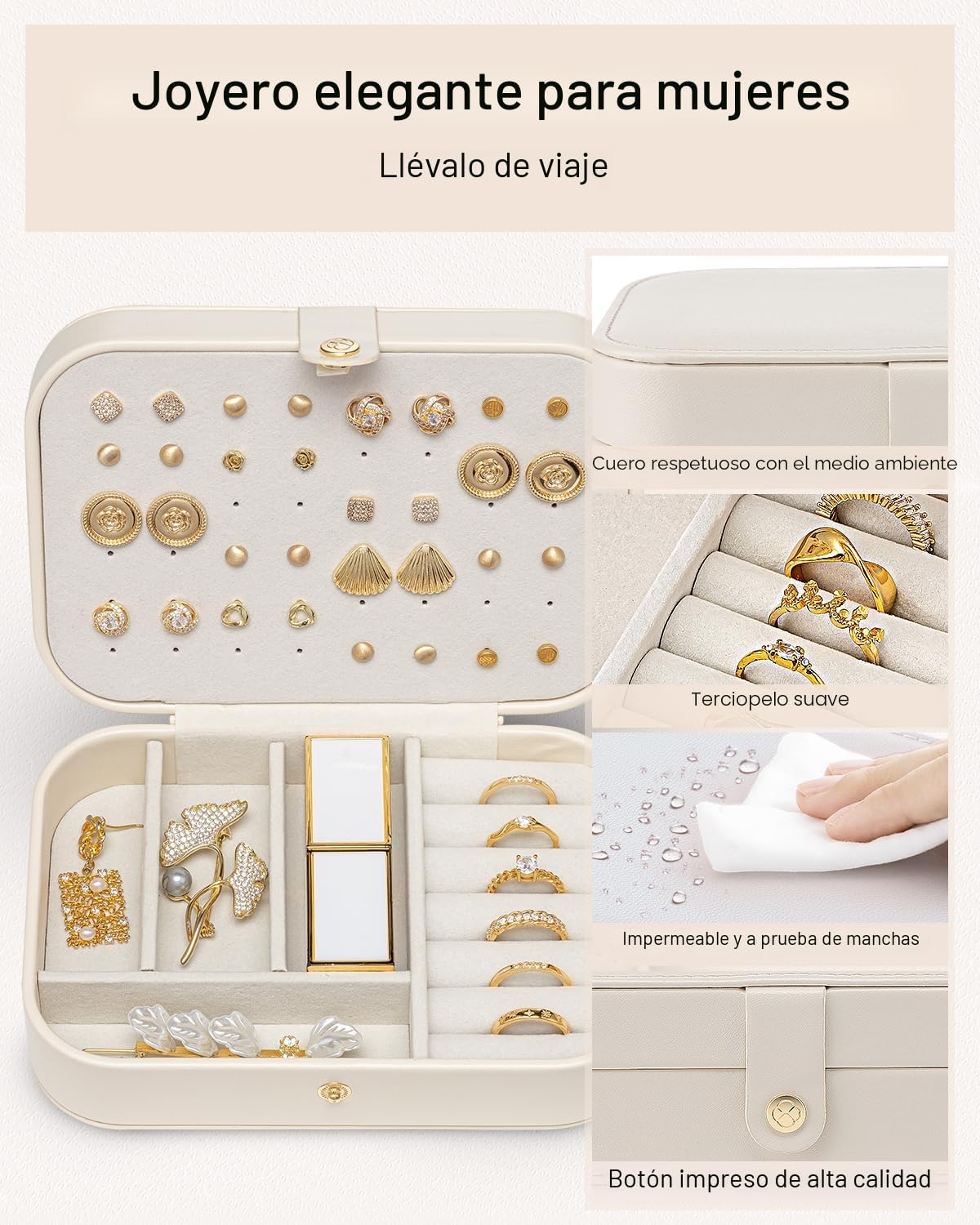 VLANDO Joyero de viaje pequeño, organizador de joyas para pendientes, estuche de viaje para mujeres
