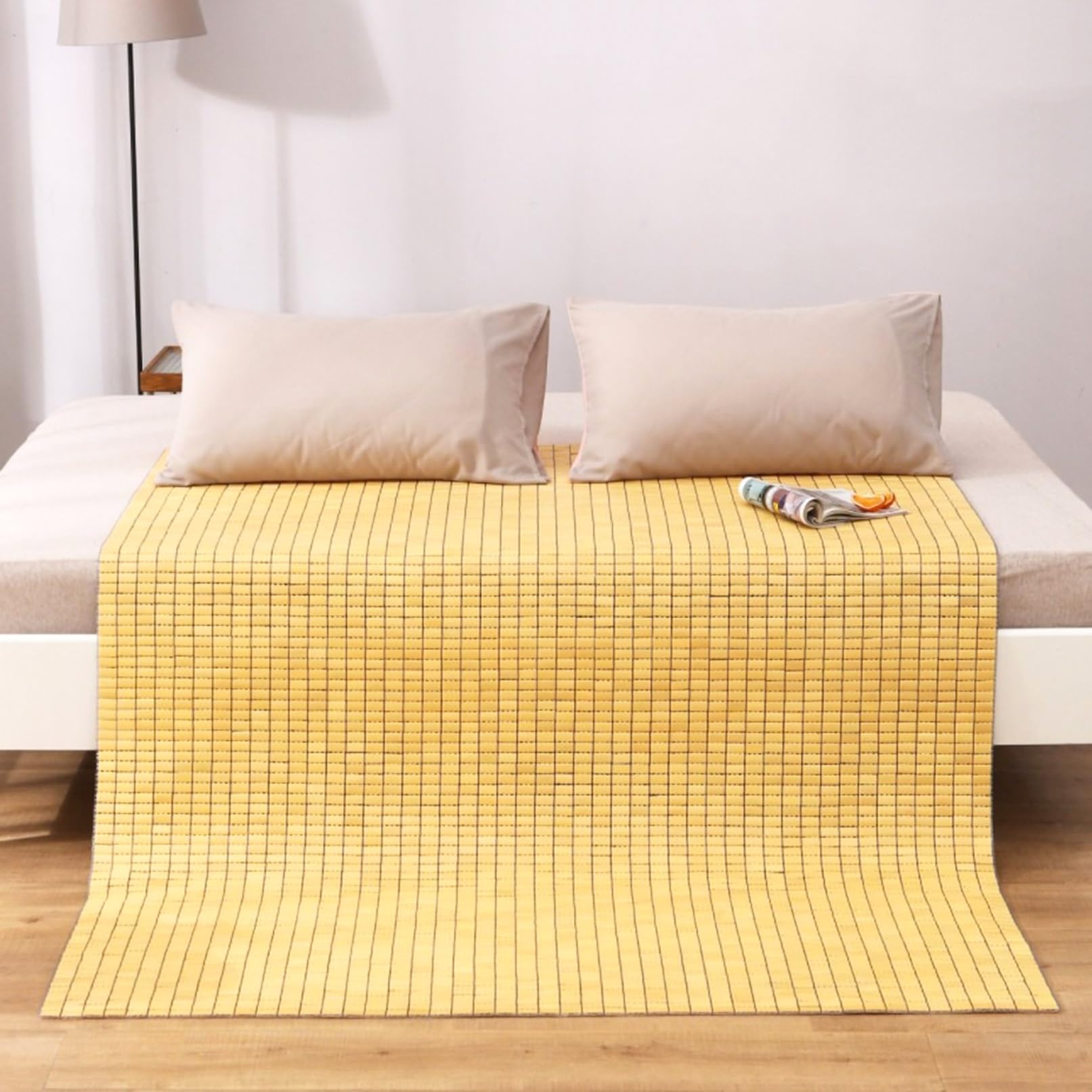 Foldable Double Sided Bamboo Mat for Bed Summer Bamboo Sleeping Mat Home Cooling Pad Folding Sleep Mattress Suitable for Children Adults and Seniors(100cmx190cm)