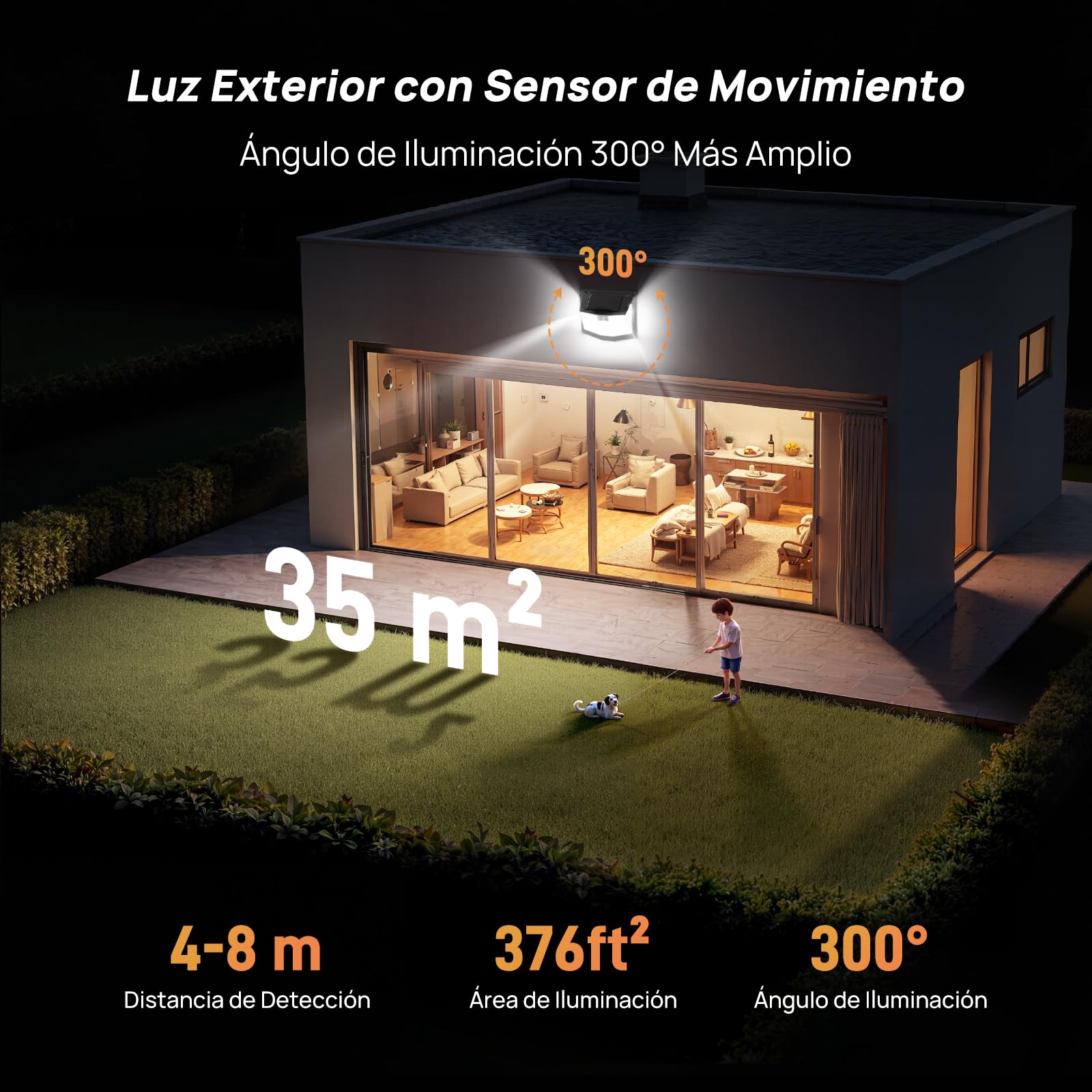 TECKNET Luz Solar Exterior, 248 LED/300° Iluminación Potente, Focos Led Exterior Solares con Sensor de Movimiento, 3 Modes IP66 Impermeable Luces Solares para Jardín, Garaje, Patio, 4 Paquete