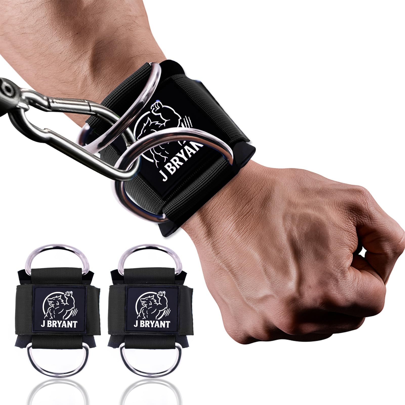 j bryant wrist cuffs for cable machine lateral raise – heavy duty double d-ring straps with padded neoprene – comfortable adjustable wrist support for gym pulley system – 2 sizes for men & women