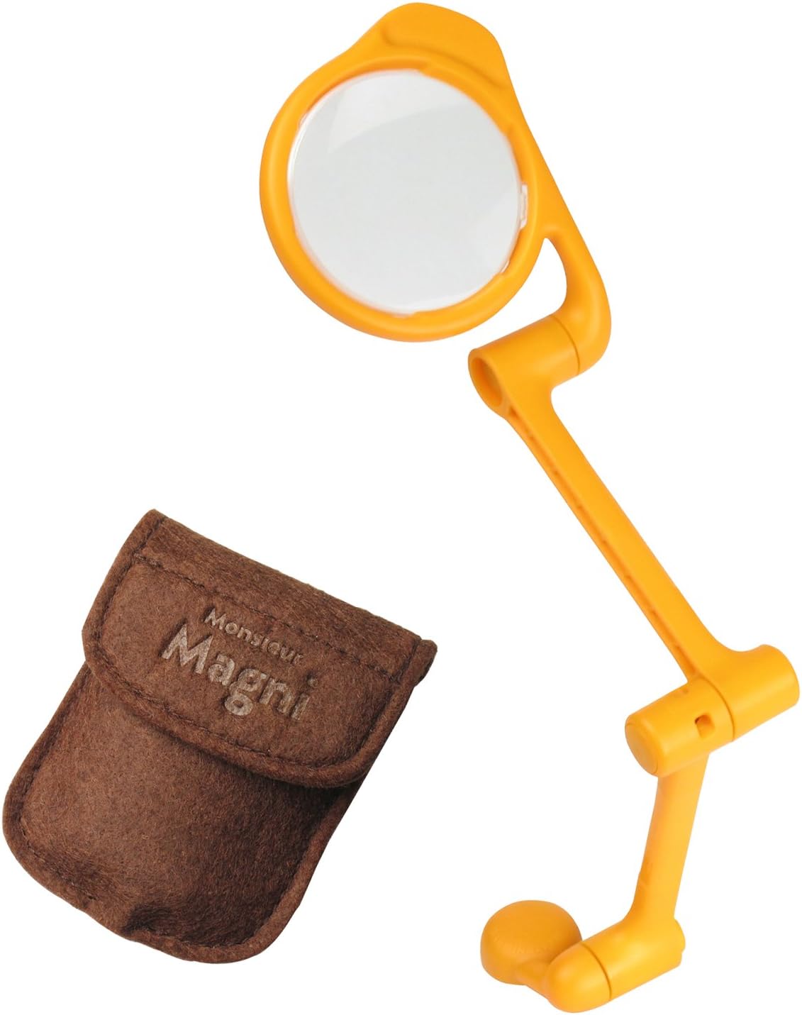 compact magnifying/reading glass, portable in pocket, articulating arm, self standing/hands free (3.5x magnification) in custom wallet. Made in Japan. ENGINEER sl-64