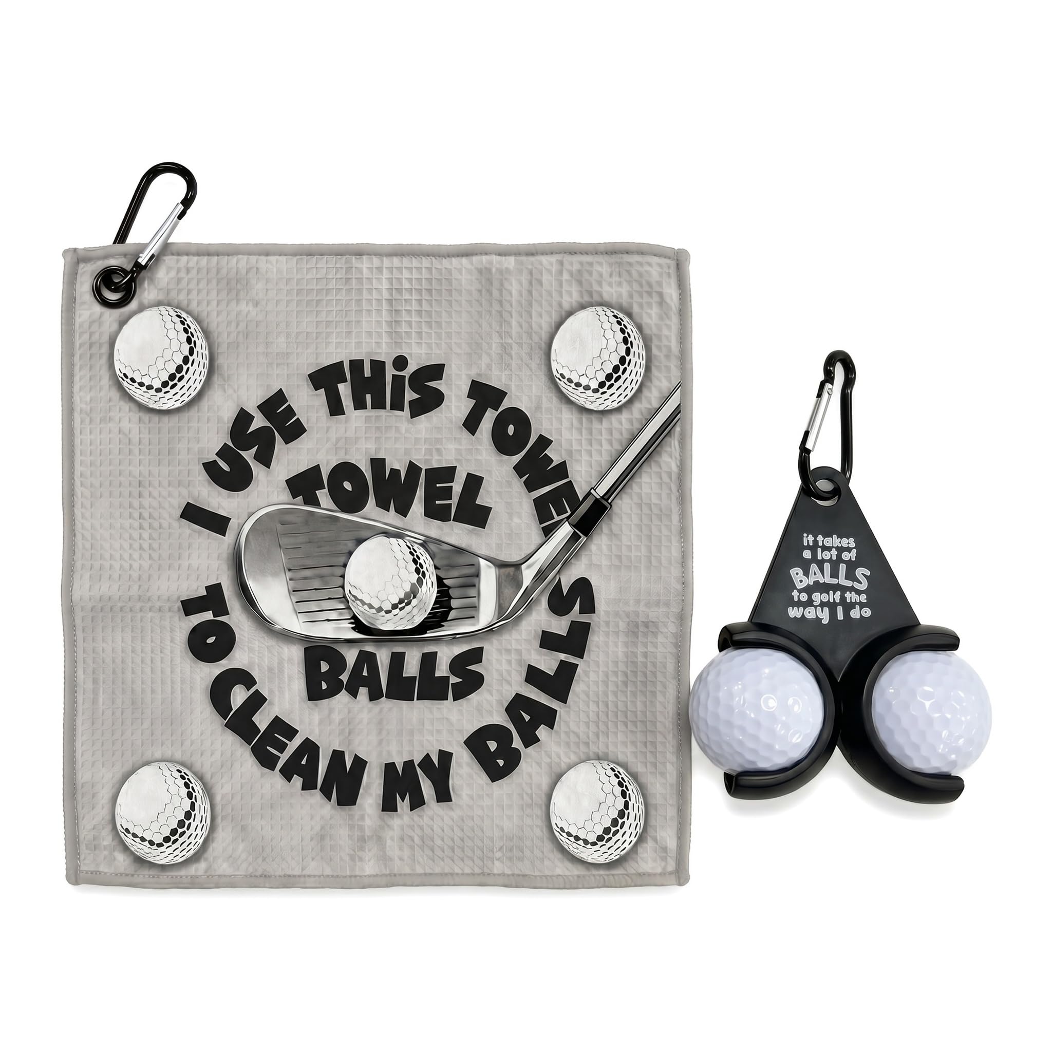 Golf Gifts for Men, Gifts for Him Birthdays Fathers Day, Golf Towel Set, Funny Golf Towel paired with a tiny and lightweight Golf Ball Holder, Golfs Accessories Portable Ball Storage Rack. (grey)