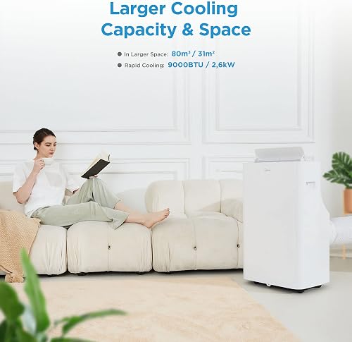 Midea Climatiseur mobile Silent Cool 26 Pro WF 3 en 1 avec tuyau d'évacuation, refroidissement, déshumidification, ventilation, 9000 BTU, 2,6 kW, pour pièces env. 80 m³ (32 ㎡), EEK A - 4