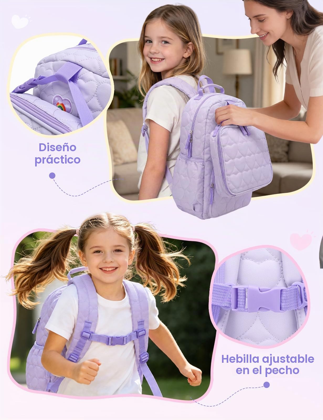 Chase Chic Mochila Niña Niño, Juego de Mochila Escolar Bolsa Termica Infantil 3-7 Años Ligera Mochila Escolar para Colegio