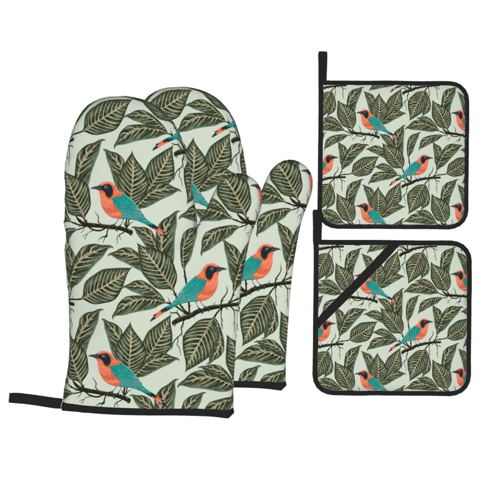 Gants Et Maniques De Cuisine Motif Chauve-souris - Résistants à La Chaleur, Avec Poche Et Accroche